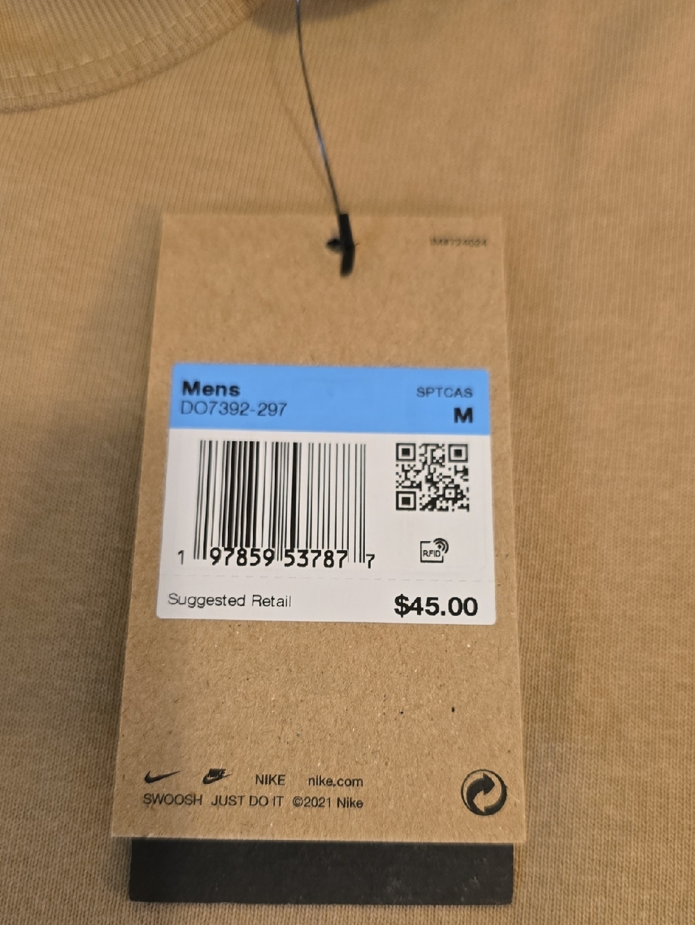 Mens Nike Classic Taupe Crewneck Tee with Matching Logo - Picture 4 of 10